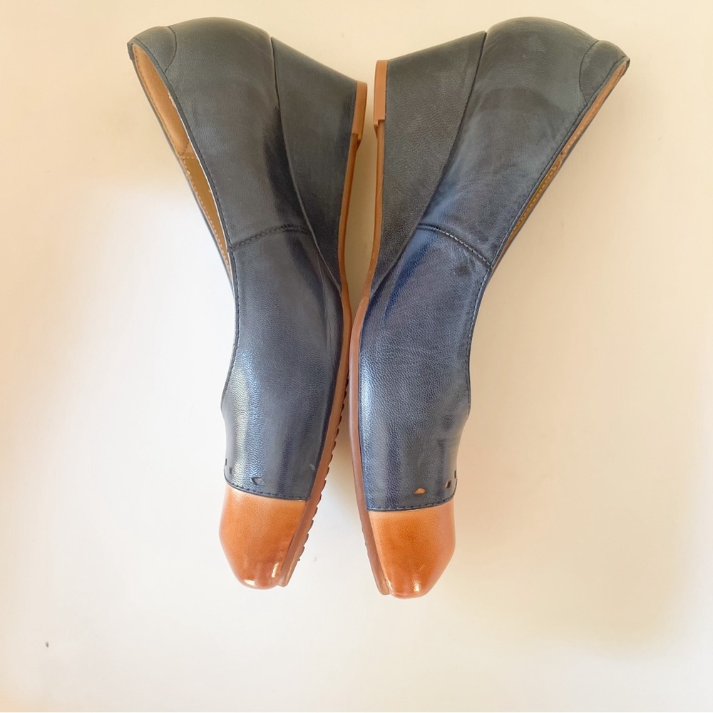 Mona Flying Leather Wedge Mid Heel Round Toe Classic - Picture 4 of 10